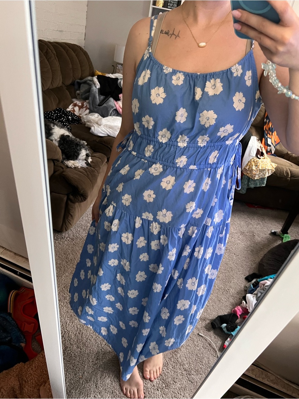 Universal Thread Blue Floral Midi Dress with White Flowers